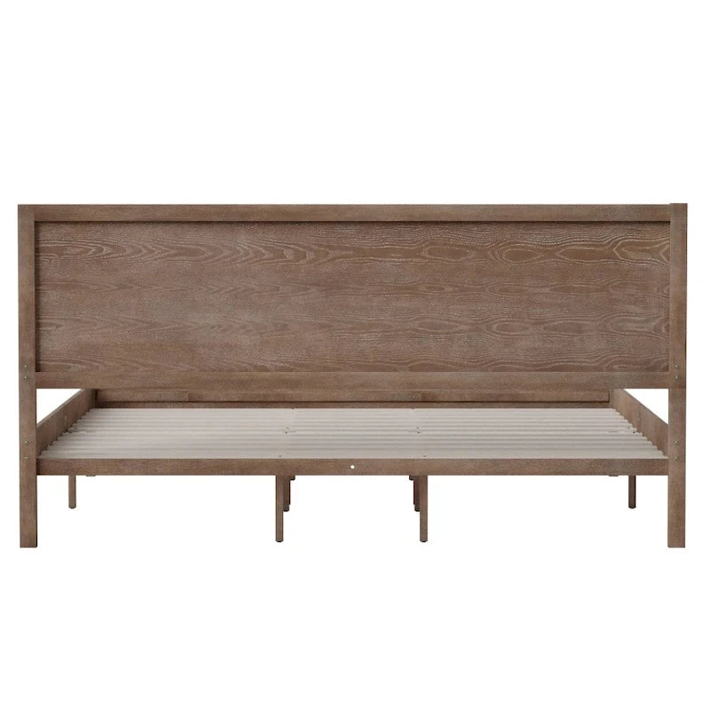 Solid Wood Platform Bed with Headboard and Wooden Slats