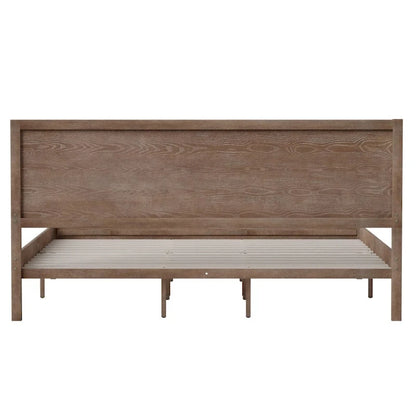 Solid Wood Platform Bed with Headboard and Wooden Slats