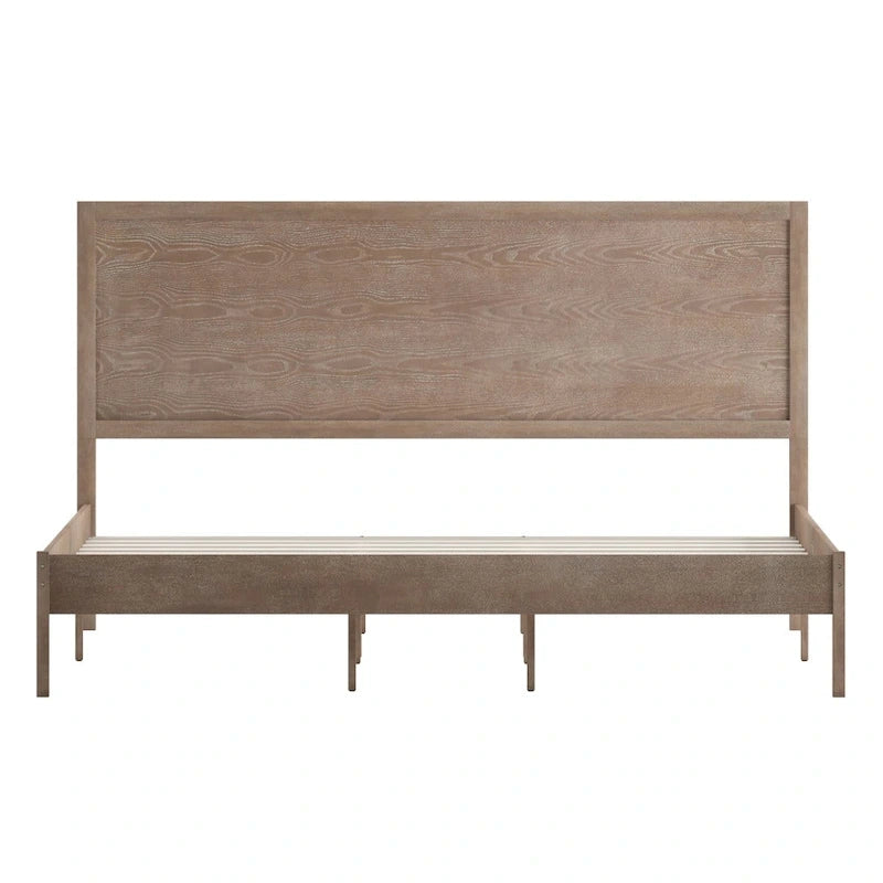 Solid Wood Platform Bed with Headboard and Wooden Slats