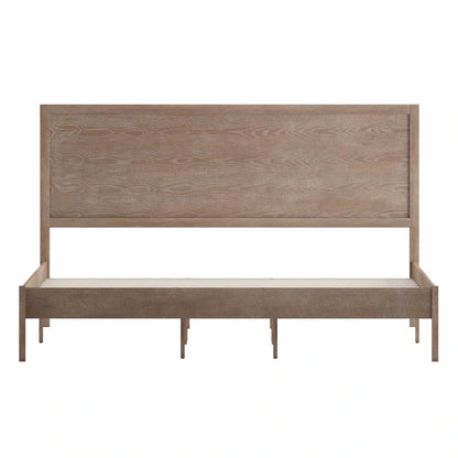 Solid Wood Platform Bed with Headboard and Wooden Slats