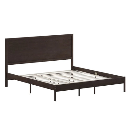 Solid Wood Platform Bed with Headboard and Wooden Slats