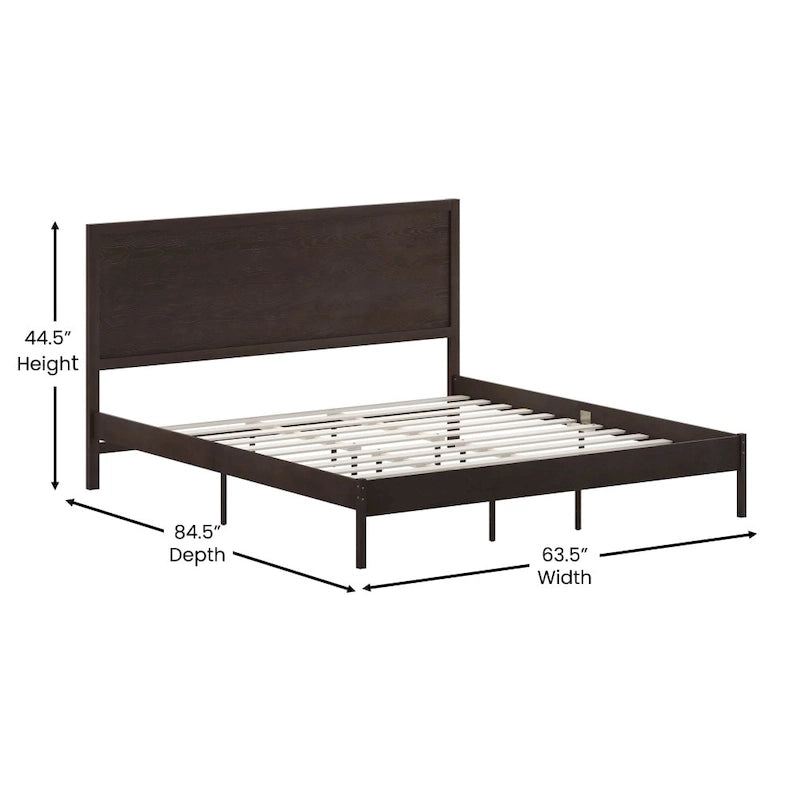 Solid Wood Platform Bed with Headboard and Wooden Slats