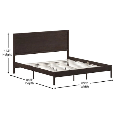 Solid Wood Platform Bed with Headboard and Wooden Slats
