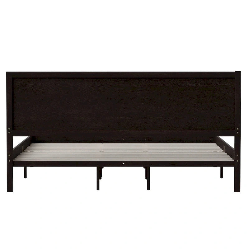 Solid Wood Platform Bed with Headboard and Wooden Slats