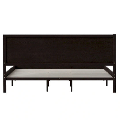 Solid Wood Platform Bed with Headboard and Wooden Slats