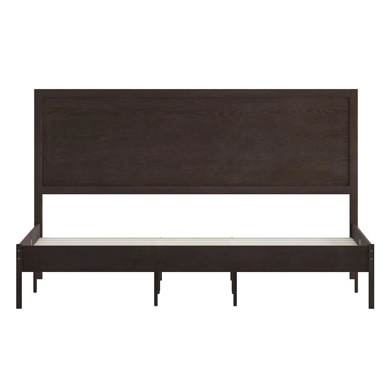 Solid Wood Platform Bed with Headboard and Wooden Slats