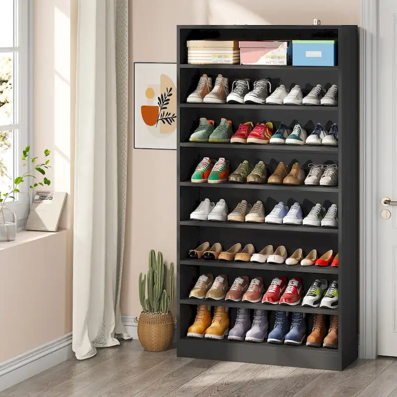 9 Tiers Tall Shoe Storage Rack Cabinet with Open Shelf for Entryway