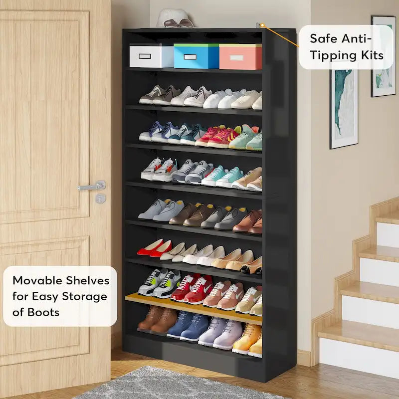 9 Tiers Tall Shoe Storage Rack Cabinet with Open Shelf for Entryway