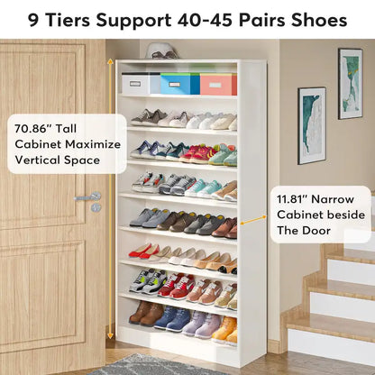 9 Tiers Tall Shoe Storage Rack Cabinet with Open Shelf for Entryway