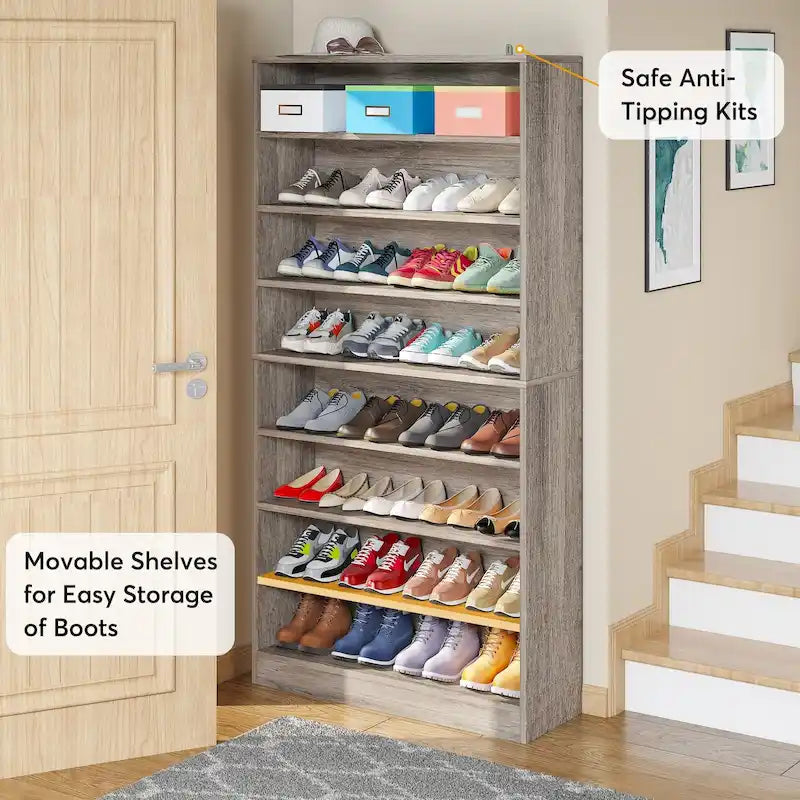 9 Tiers Tall Shoe Storage Rack Cabinet with Open Shelf for Entryway