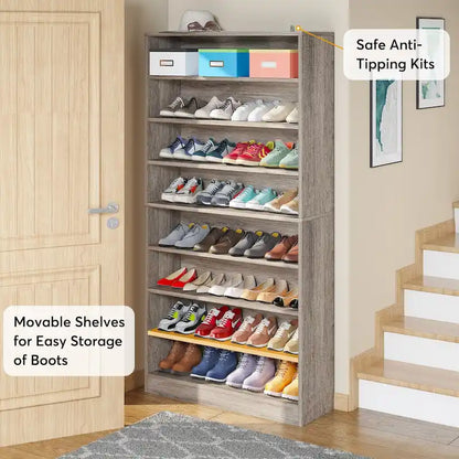 9 Tiers Tall Shoe Storage Rack Cabinet with Open Shelf for Entryway