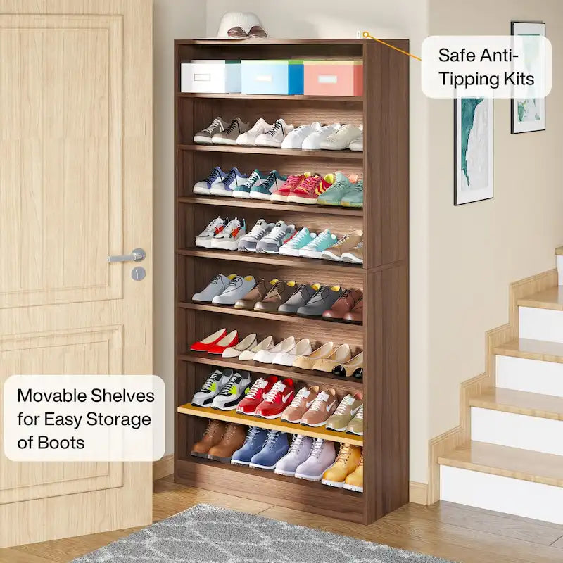 9 Tiers Tall Shoe Storage Rack Cabinet with Open Shelf for Entryway