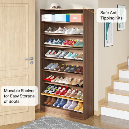 9 Tiers Tall Shoe Storage Rack Cabinet with Open Shelf for Entryway