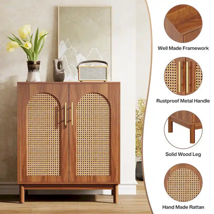 Set of 2 Rattan Sideboard, 59 Inch Buffet Cabinet with Doors, Accent Cabinet