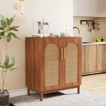 Set of 2 Rattan Sideboard, 59 Inch Buffet Cabinet with Doors, Accent Cabinet
