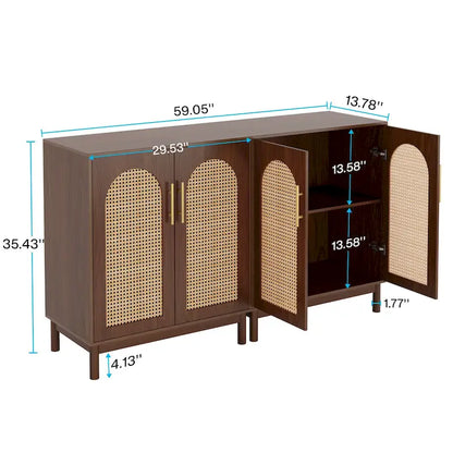 Set of 2 Rattan Sideboard, 59 Inch Buffet Cabinet with Doors, Accent Cabinet