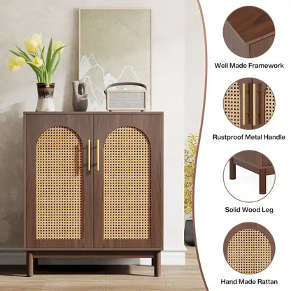 Set of 2 Rattan Sideboard, 59 Inch Buffet Cabinet with Doors, Accent Cabinet