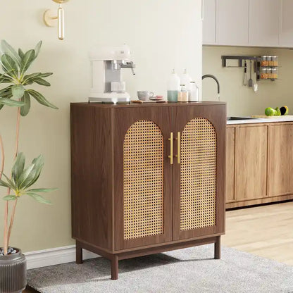 Set of 2 Rattan Sideboard, 59 Inch Buffet Cabinet with Doors, Accent Cabinet