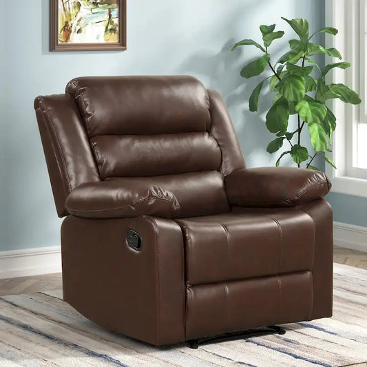 Breathable PU Leather Manual Recliner Chair with Overstuffed Arm and Back