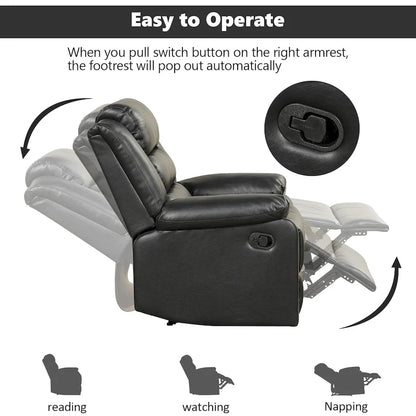 Breathable PU Leather Manual Recliner Chair with Overstuffed Arm and Back