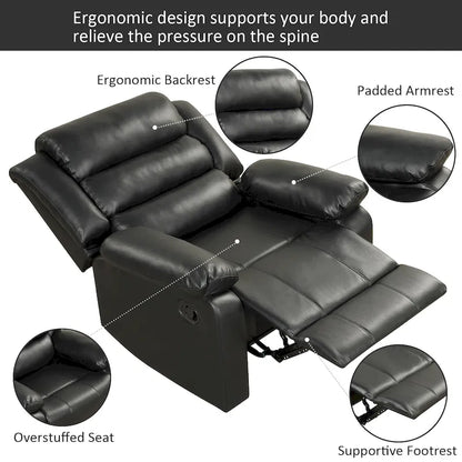 Breathable PU Leather Manual Recliner Chair with Overstuffed Arm and Back