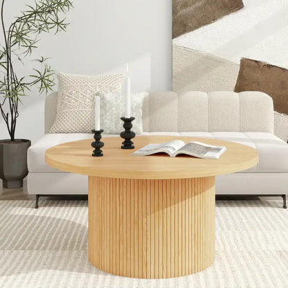 Pedestal Wood Round Coffee Table