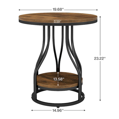 2-Tier Faux Marble Round End Side Table with Stylish Metal Frame,Modern Simple Bedside Nightstand Accent Tables