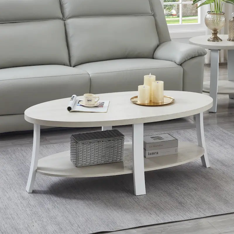 Roundhill Furniture Anze Contemporary Oval Wood Shelf Coffee Table