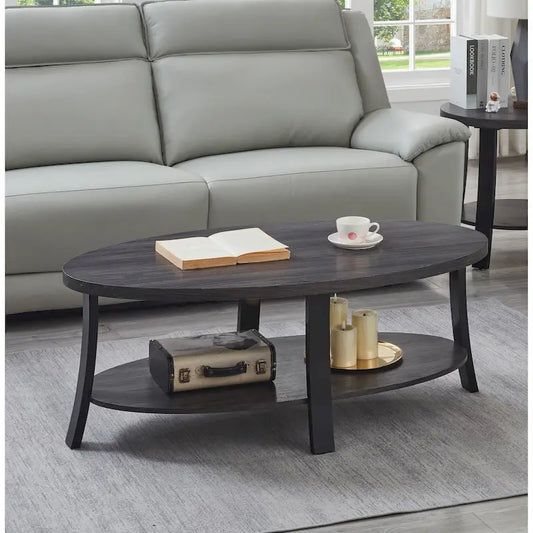Roundhill Furniture Anze Contemporary Oval Wood Shelf Coffee Table