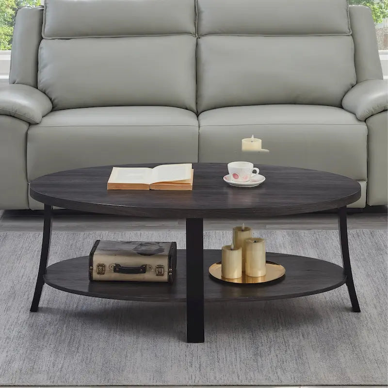 Roundhill Furniture Anze Contemporary Oval Wood Shelf Coffee Table