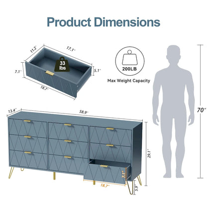 9 Drawers Chest Of Dresser Storage Tower Cabinet Bedroom Organizer