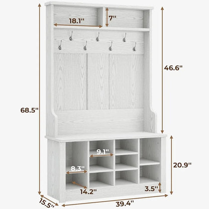 Hall Tree Storage Bench 3-in-1 Entryway Bench Coat Rack