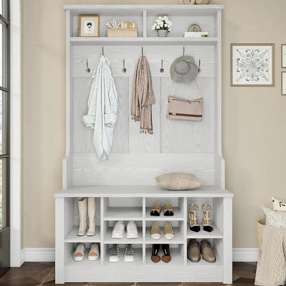 Hall Tree Storage Bench 3-in-1 Entryway Bench Coat Rack