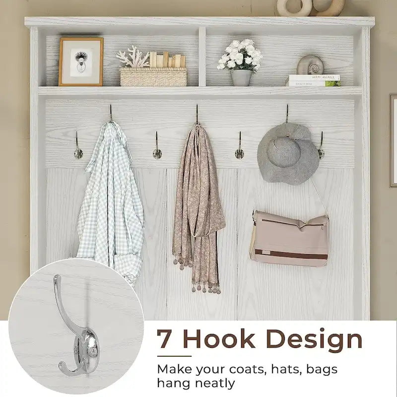 Hall Tree Storage Bench 3-in-1 Entryway Bench Coat Rack