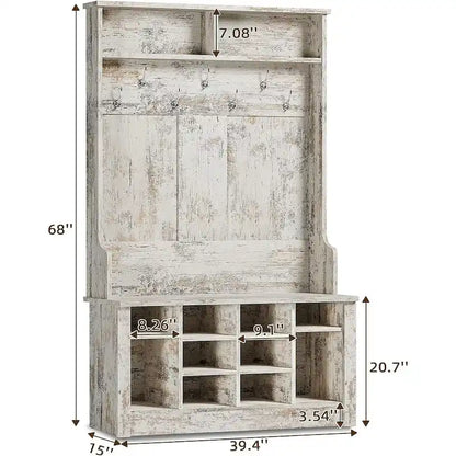 Hall Tree Storage Bench 3-in-1 Entryway Bench Coat Rack