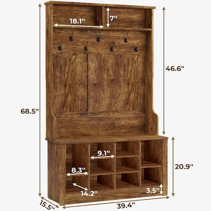 Hall Tree Storage Bench 3-in-1 Entryway Bench Coat Rack