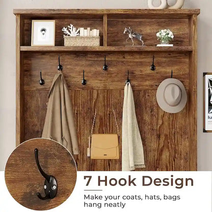 Hall Tree Storage Bench 3-in-1 Entryway Bench Coat Rack