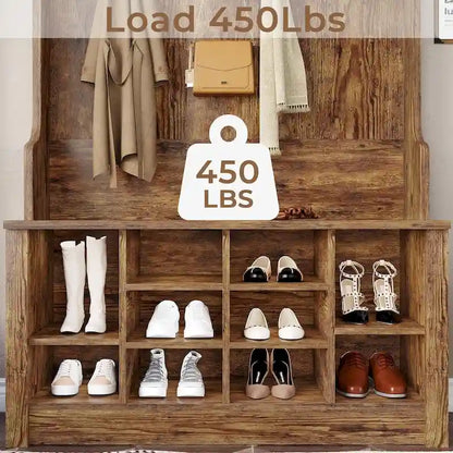 Hall Tree Storage Bench 3-in-1 Entryway Bench Coat Rack