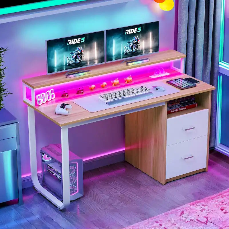 Moasis Computer Desk with Monitor Stand Home Office Gaming Desks with Drawer Filing Cabinet