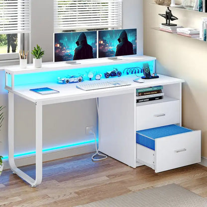 Moasis Computer Desk with Monitor Stand Home Office Gaming Desks with Drawer Filing Cabinet