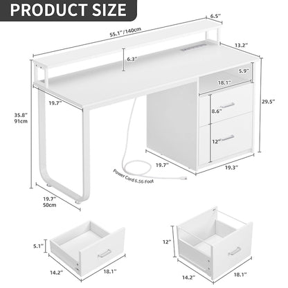 Moasis Computer Desk with Monitor Stand Home Office Gaming Desks with Drawer Filing Cabinet