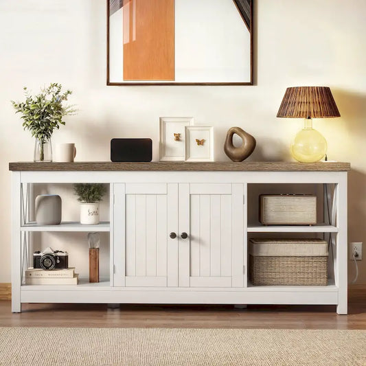 Moasis Farmhouse 59 TV Stand Entertainment Center with Storage Shelves for TVs up to 65-inch