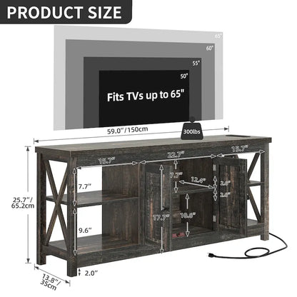 Moasis Farmhouse 59 TV Stand Entertainment Center with Storage Shelves for TVs up to 65-inch