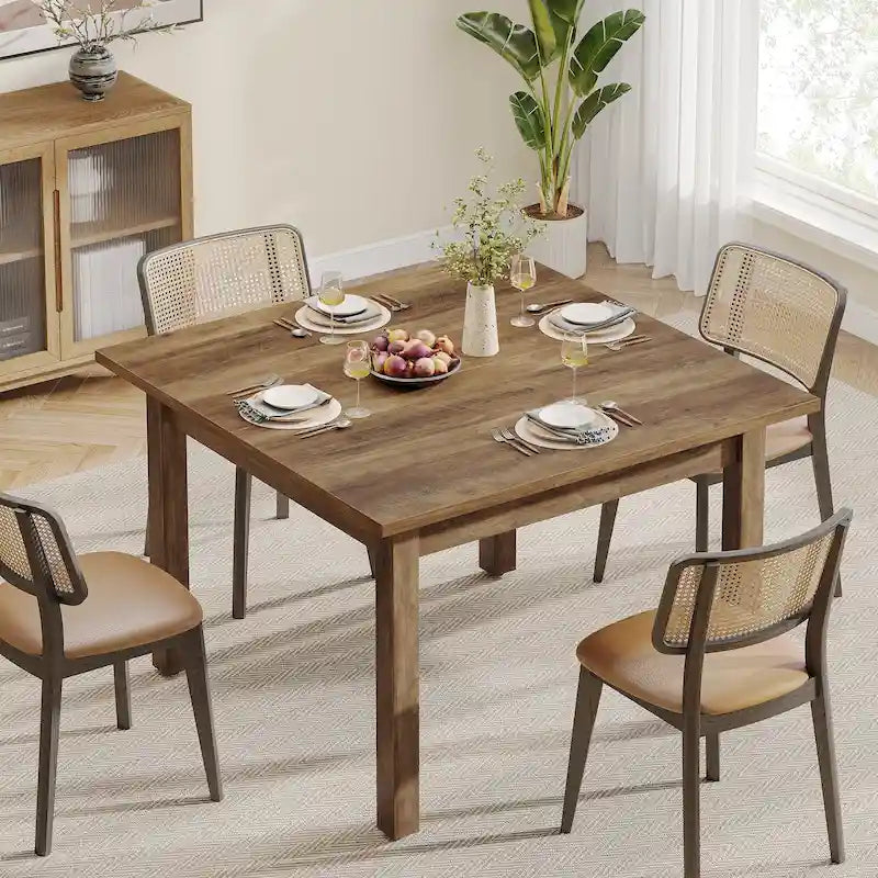 39.4 Inches Square 2-4 People Dining Table with Solid Wood Legs for Living Room Dining Room