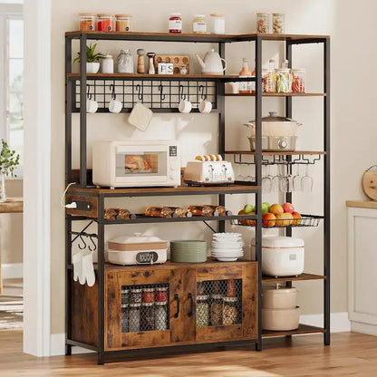 47.2 in Bakers Rack with Power Outlet Coffee Bar with Cabinet