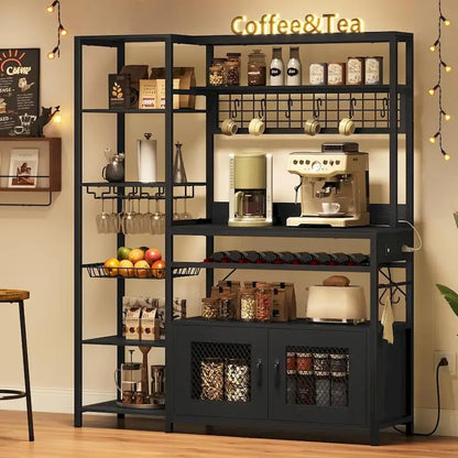 47.2 in Bakers Rack with Power Outlet Coffee Bar with Cabinet