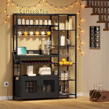 47.2 in Bakers Rack with Power Outlet Coffee Bar with Cabinet