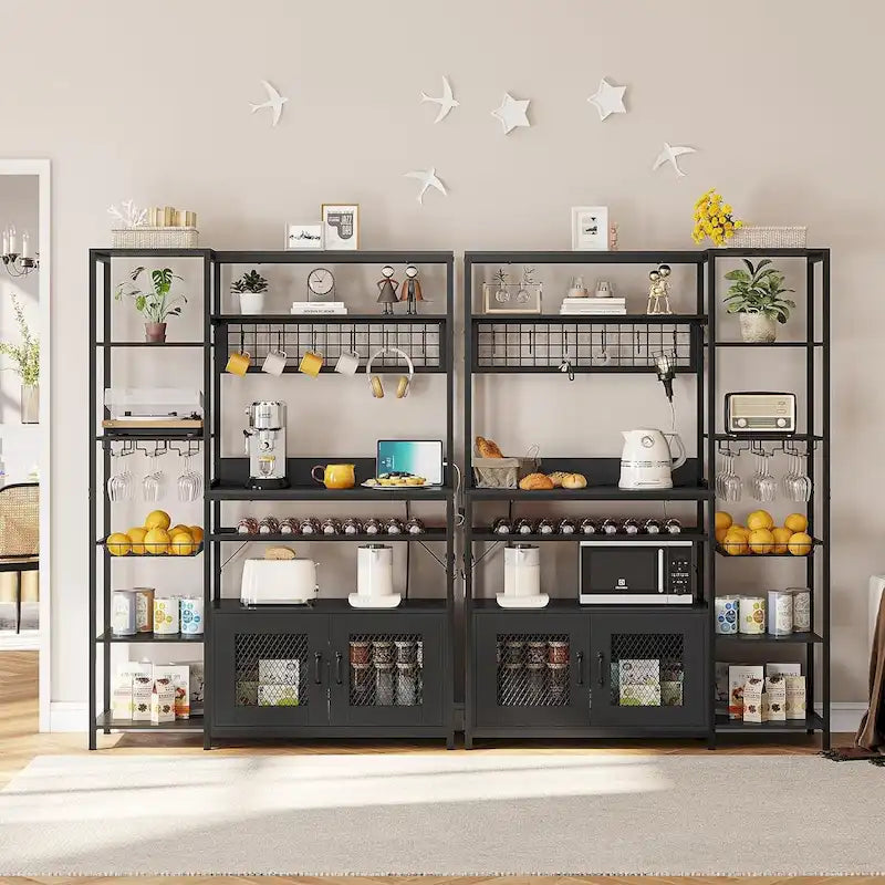 47.2 in Bakers Rack with Power Outlet Coffee Bar with Cabinet