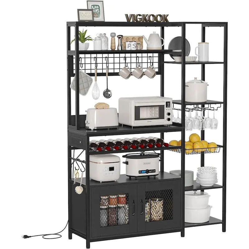 47.2 in Bakers Rack with Power Outlet Coffee Bar with Cabinet