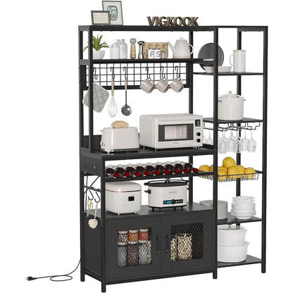 47.2 in Bakers Rack with Power Outlet Coffee Bar with Cabinet